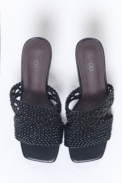 Sixdo Black Woven Stiletto Sandals